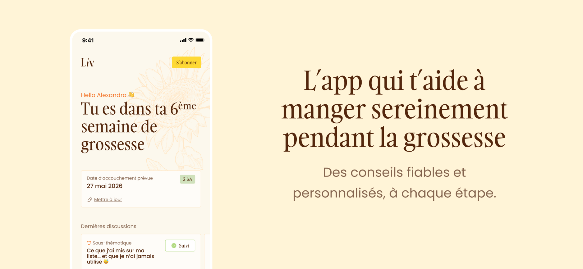 Application Liv - Écran d'accueil